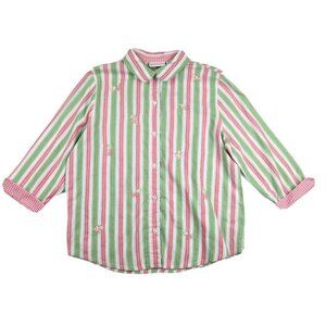 ALFRED DUNNER - WOMEN'S PINK & GREEN STRIPED BUTTON-UP TOP - SIZE 14